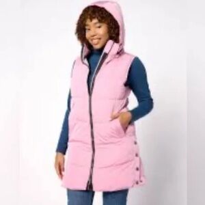 Nuage Puffer Vest Jacket Long Pink Hooded